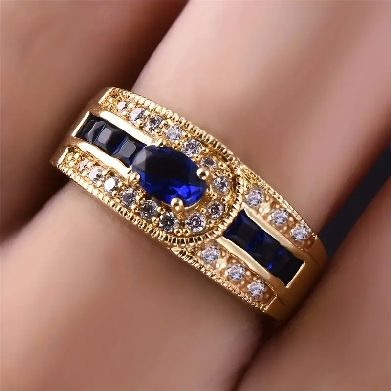 Retro Blue and Gold Sparkling Ring