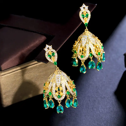 Radiant Golden Crystal Fruit Earrings