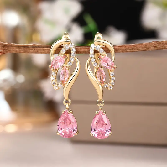 Pink Crystal Drop Earrings with Elegant Dangle