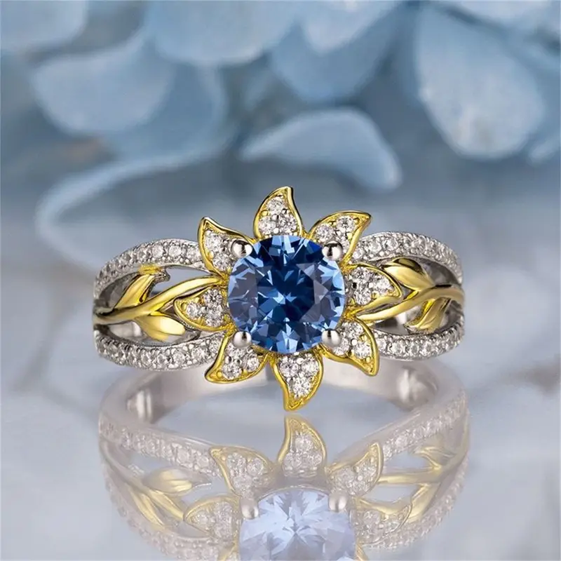 Blue Crystal Sunflower Ring