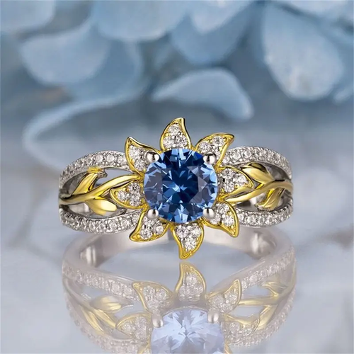 Blue Crystal Sunflower Ring