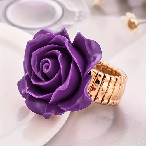 Gold Ring with Violet Blossom Design