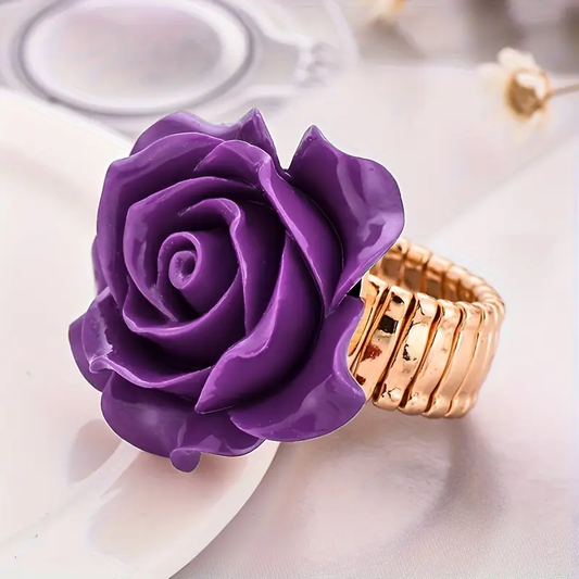 Gold Ring with Violet Blossom Design