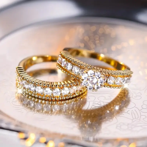 Radiant Golden Zirconia Ring Set