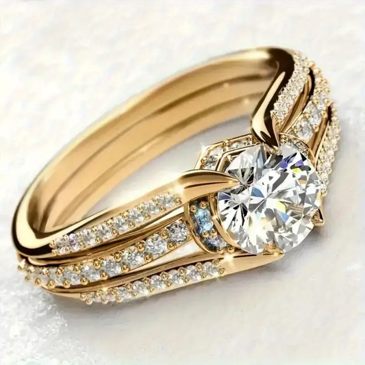Radiant Fine Gold Ring with Zirconia Accents