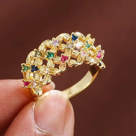 Vibrant Gold Hollow Ring with Zirconia Accents