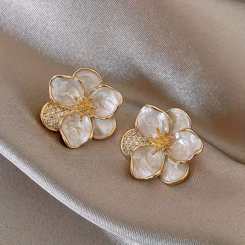 Chic White Enamel Floral Earrings