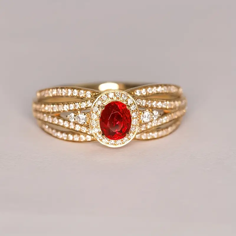 Stunning Gold Ring with Layered Red Crystal Design