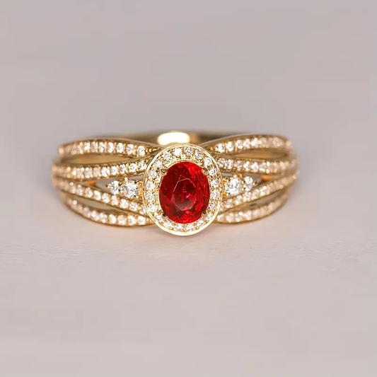 Stunning Gold Ring with Layered Red Crystal Design