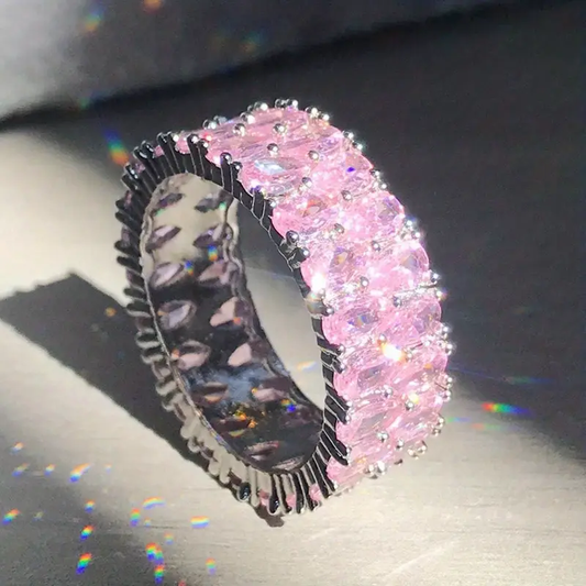 Silver Ring with Pink Inlaid Zirconia