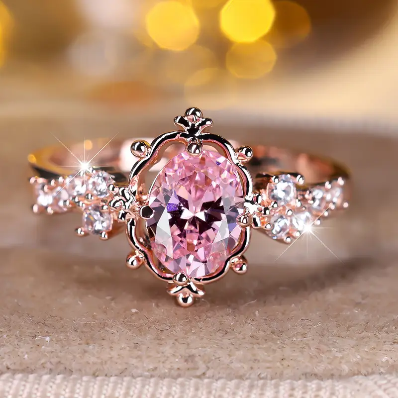 Rose Ring with Pink Crystal
