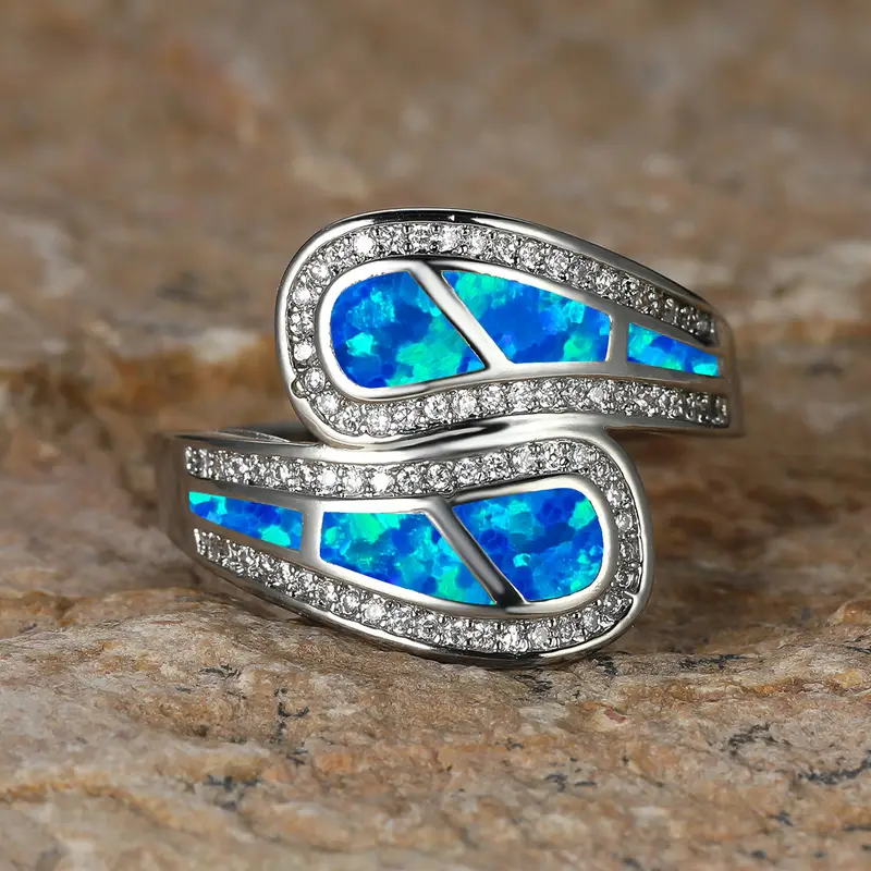 Open Silver Ring with Blue Opal