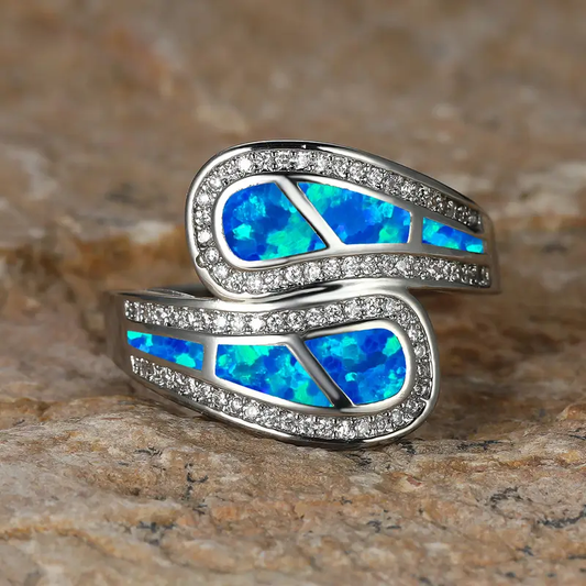 Open Silver Ring with Blue Opal