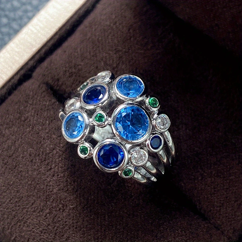 Stacked Silver and Blue Glass Ring
