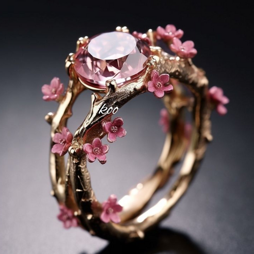 Stunning Golden Crystal Pink Floral Ring