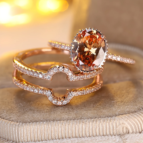 Set of Rounded Orange Crystal Rings