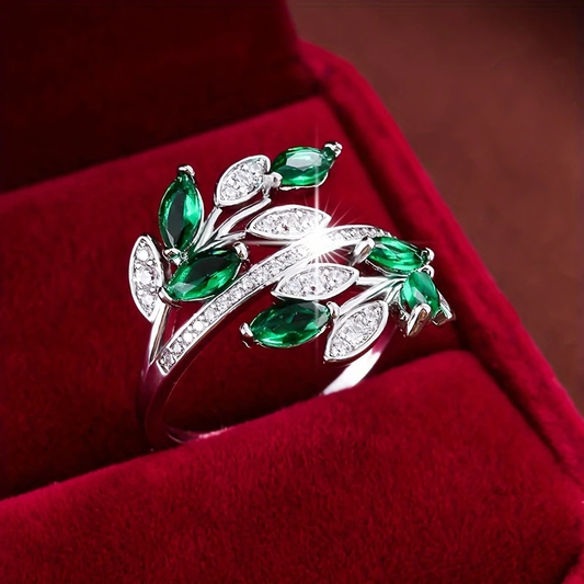 Emerald Leaf Crystal Ring
