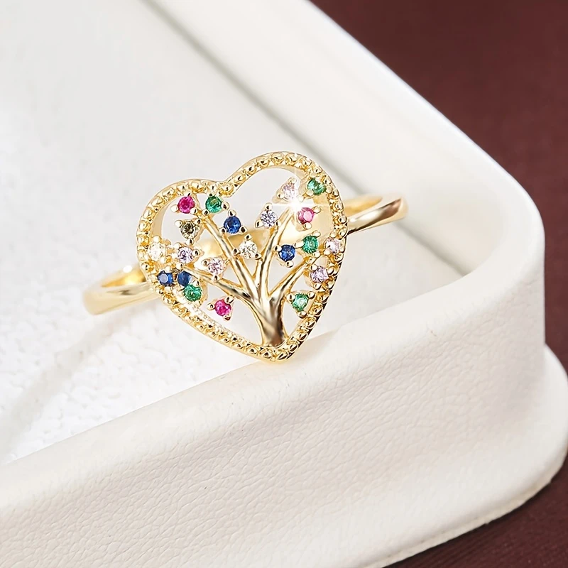 Vibrant Crystal Heart Delicate Gold Ring