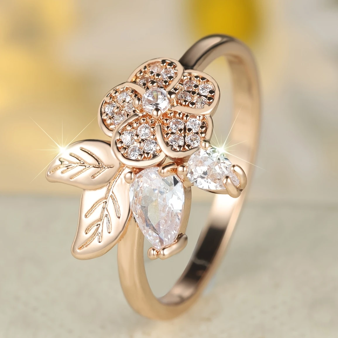 Radiant Golden Floral Ring