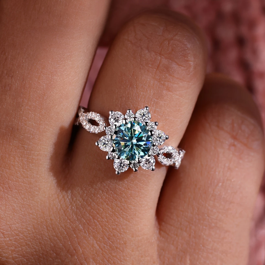 Turquoise Crystal Floral Ring