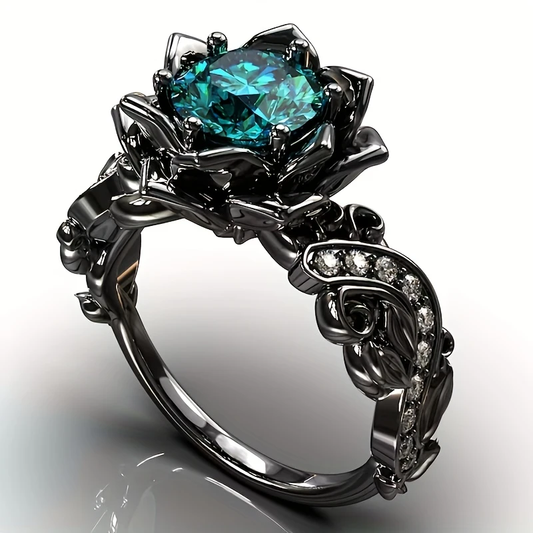 Turquoise and Silver Floral Ring