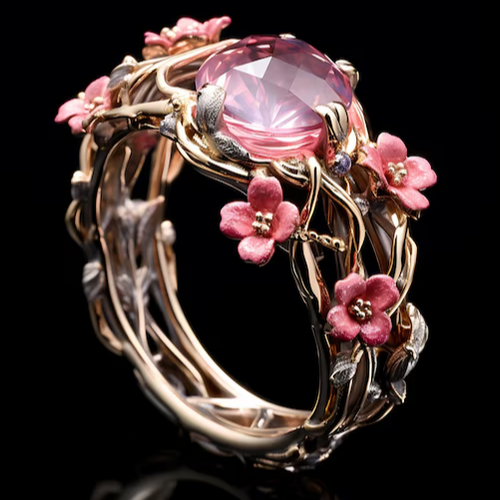 Exotic Pink Crystal Nature-Inspired Ring