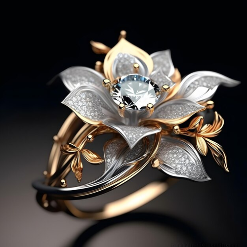 Elegant Grey Blossom Gold Ring