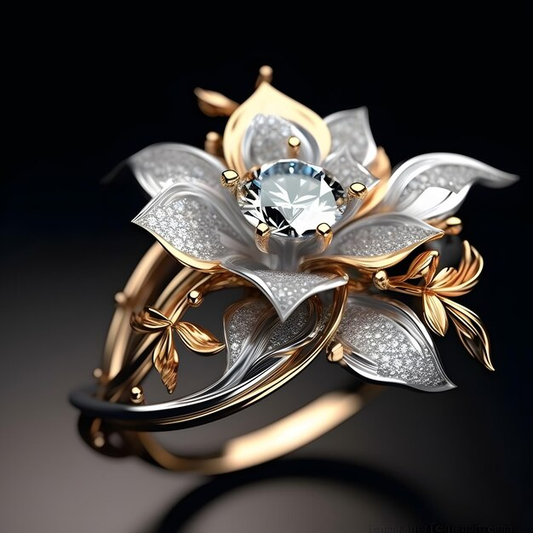 Elegant Grey Blossom Gold Ring