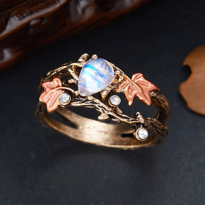 Moonstone Ring with Nature-Inspired Branch Design