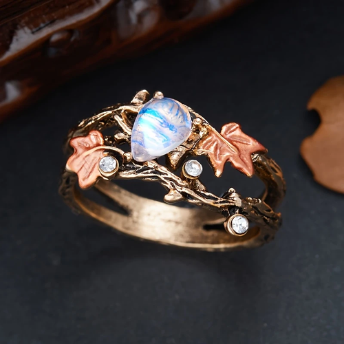 Moonstone Ring with Nature-Inspired Branch Design