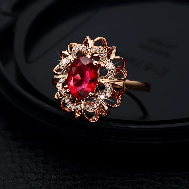 Crimson Gem Rose Ring