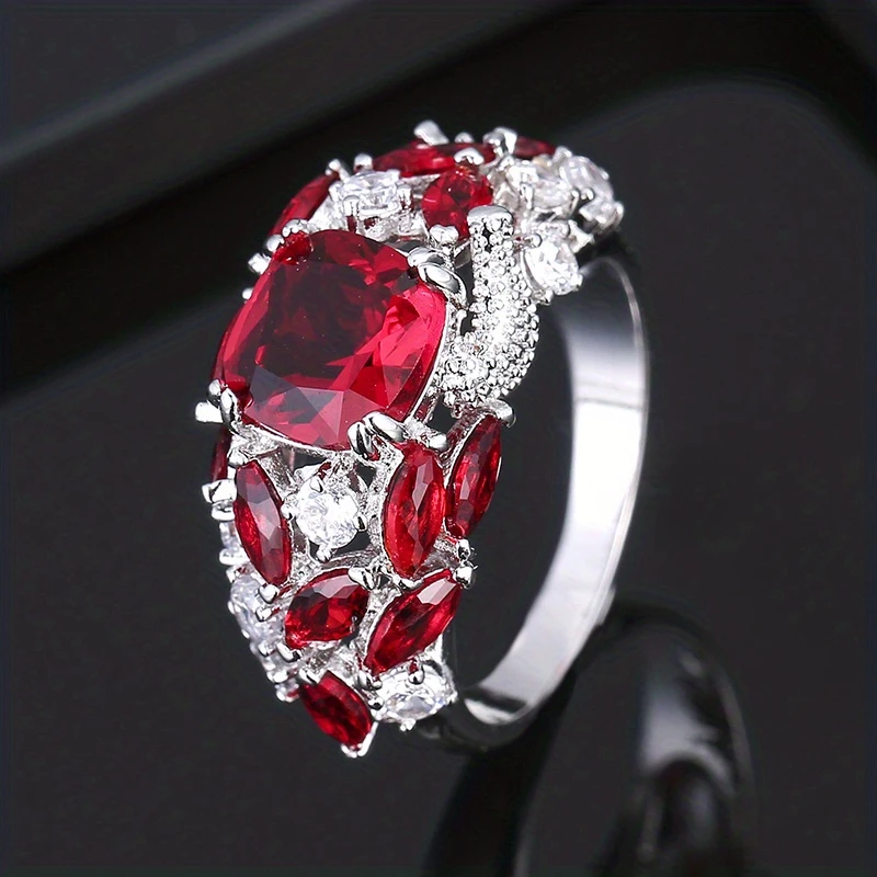 Silver Ring with Red Inlaid Glass