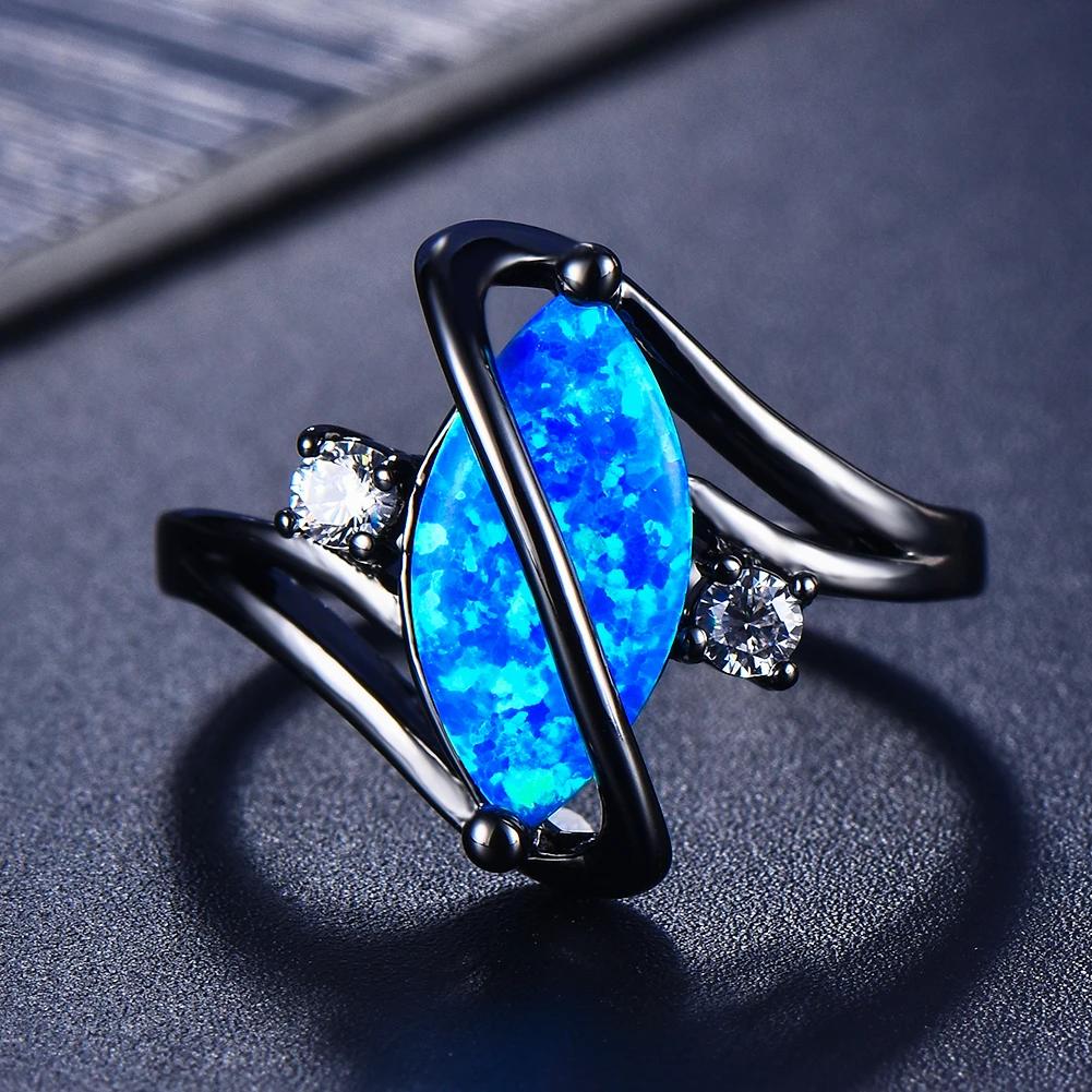Blue Opal Black Band Ring