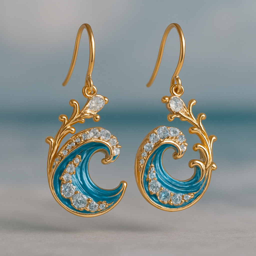 Radiant Ocean Wave Earrings in Golden Hue