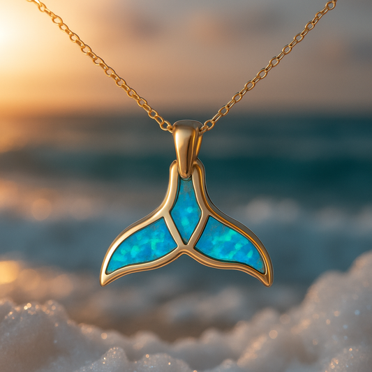 Golden Dolphin Tail Ring with Blue Opal Accent