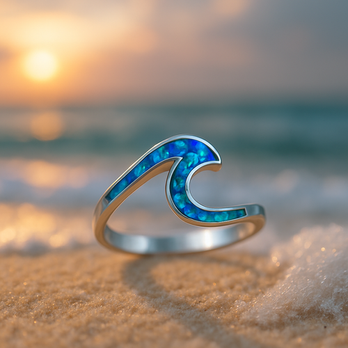 Ocean-Inspired Blue Opal Wave Ring
