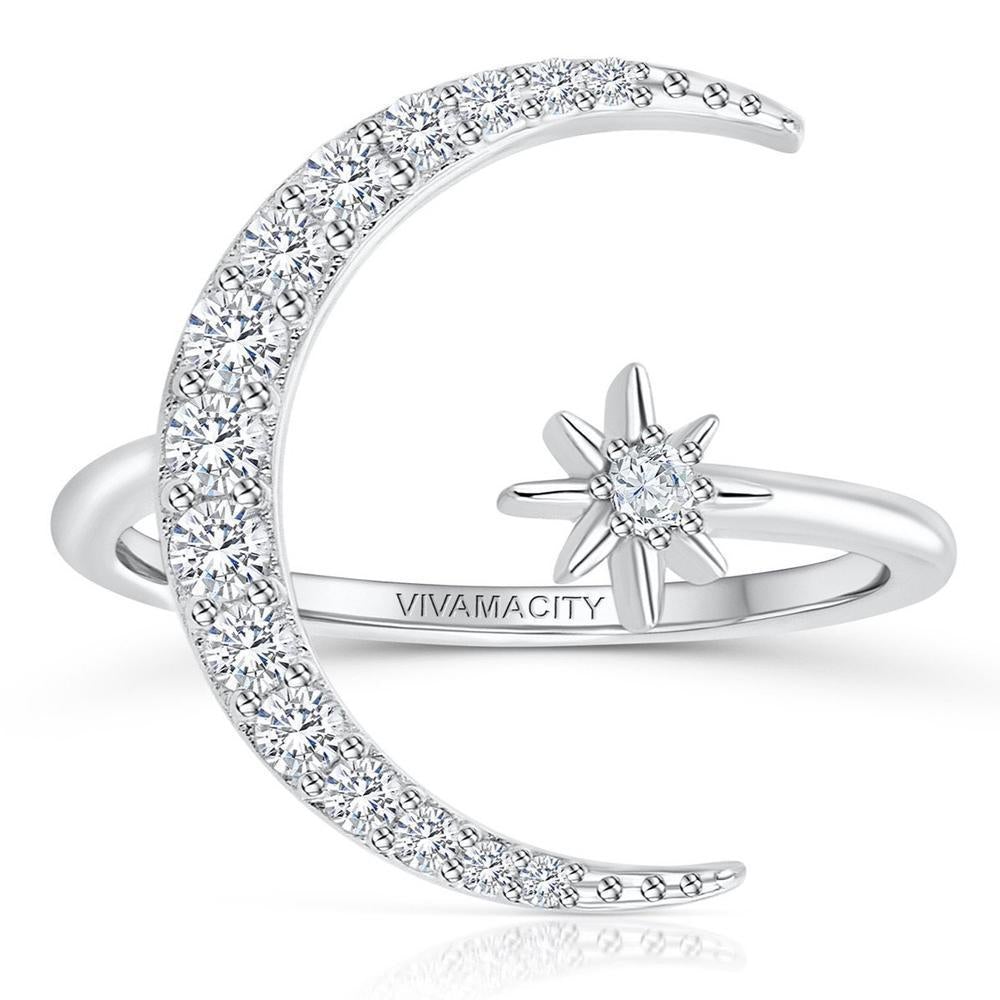 Celestial Silver Moon and Star Ring