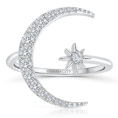 Celestial Silver Moon and Star Ring
