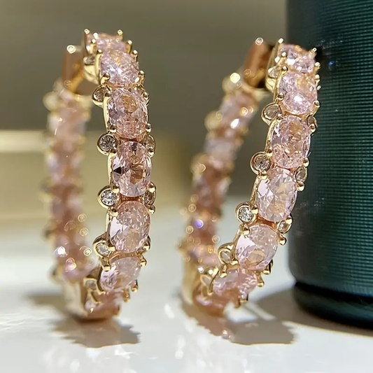 Retro Sparkling Rose Gold Hoop Earrings