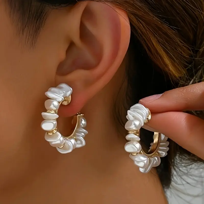 Classic White Pearl Hoop Earrings