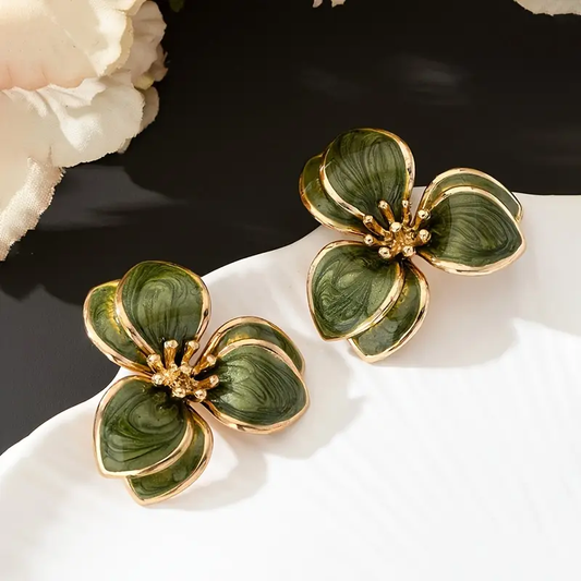 Handcrafted Vintage Green Floral Earrings