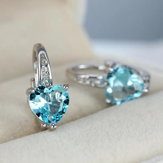 Retro Blue Heart Crystal Earrings