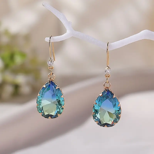 Retro Blue Crystal Drop Earrings