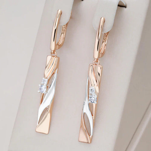 Gold Rectangular Earrings Adorned with Elegant Crystals