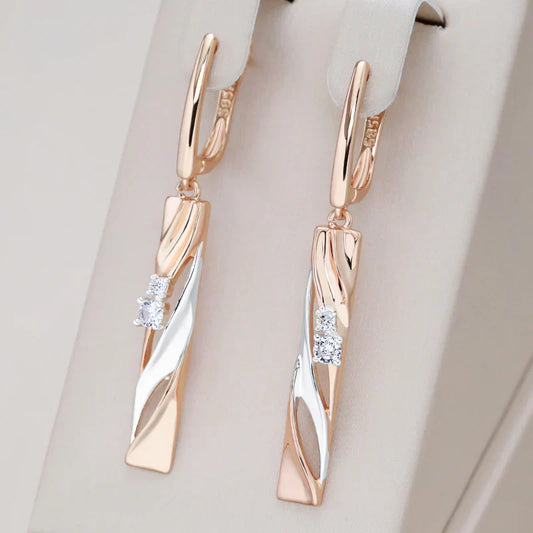Gold Rectangular Earrings Adorned with Elegant Crystals