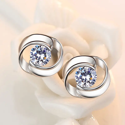 Retro Spiral Zirconia Silver Earrings