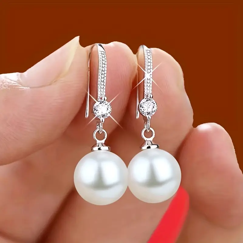 Golden Drop Pearl Earrings with Zirconia Accents