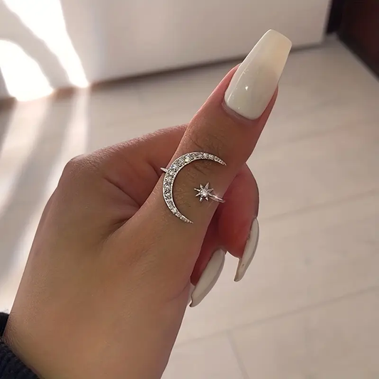 Sterling Silver Zirconia Moon Ring