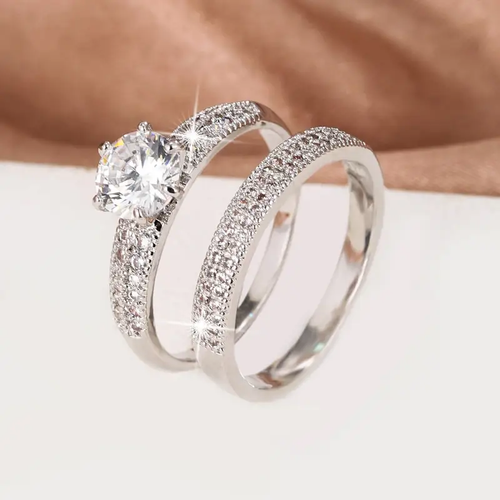 Silver Zirconia Ring Set for Couples