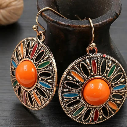 Retro Colorful Round Mandala Earrings